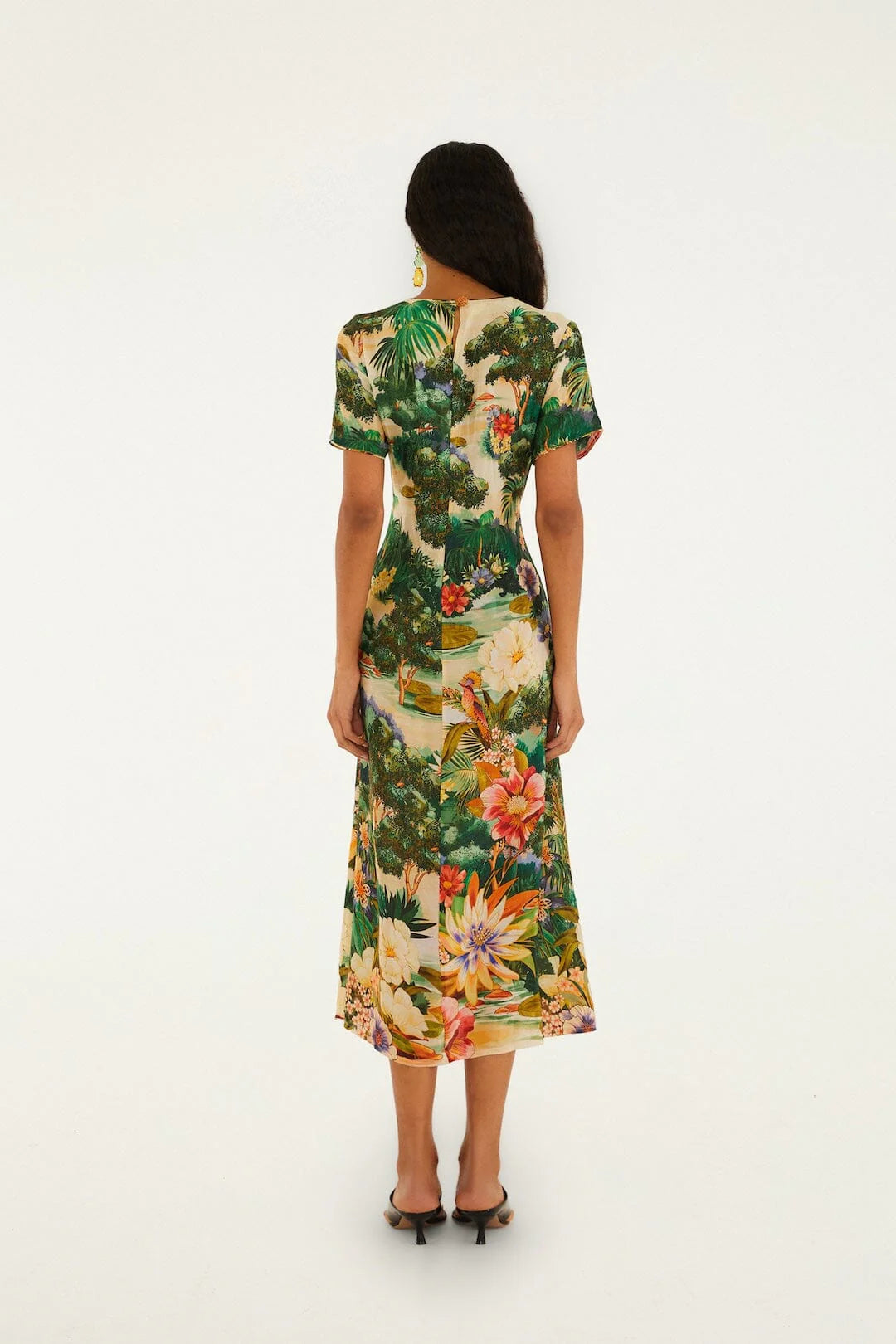 Oriental Garden Multi Color Short Sleeve Dress