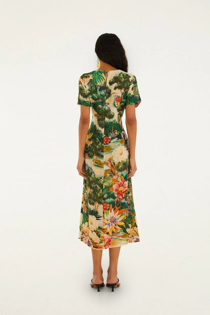 Oriental Garden Multi Color Short Sleeve Dress