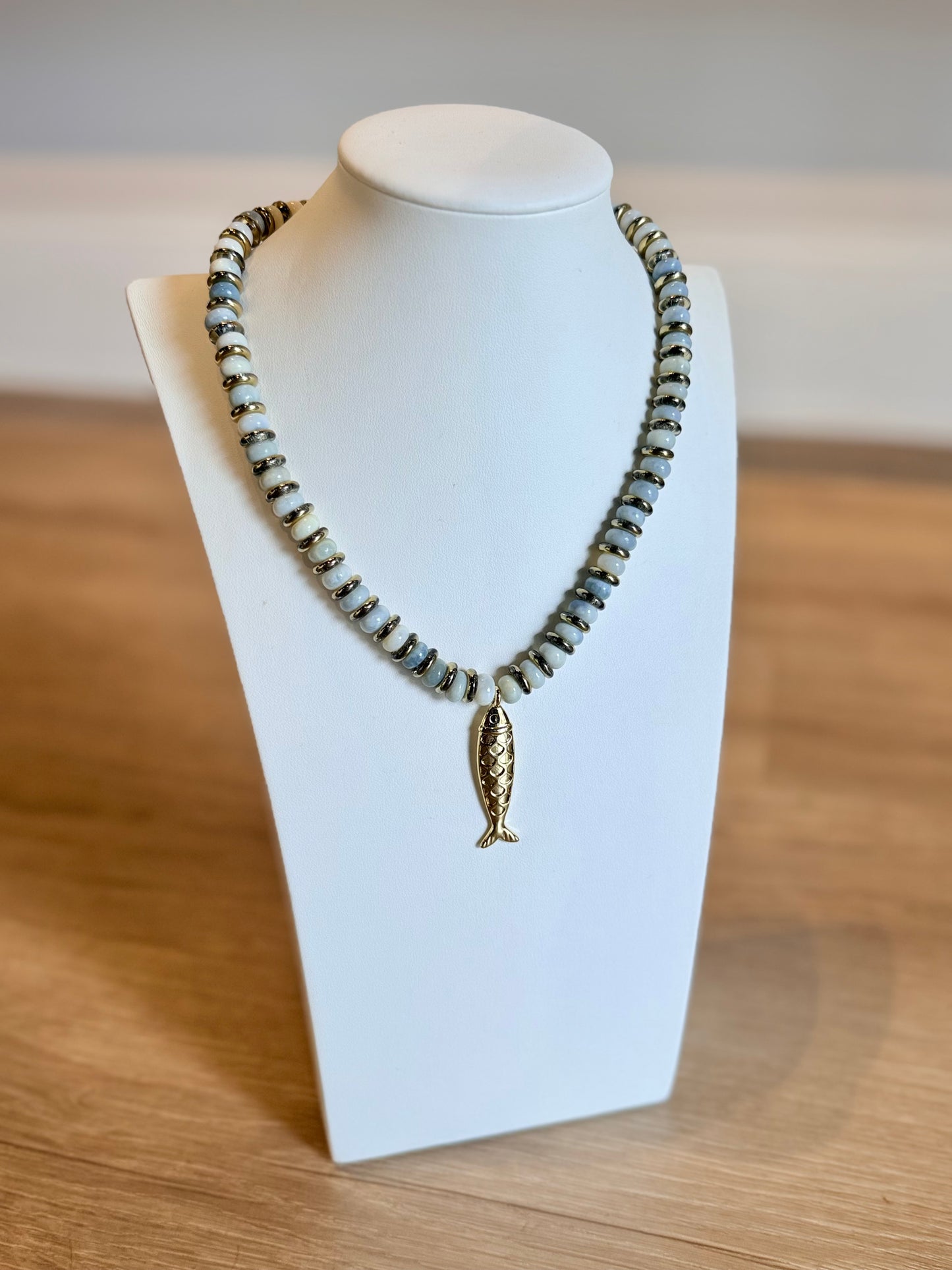 Striped Double Sided Gold Fish Necklace