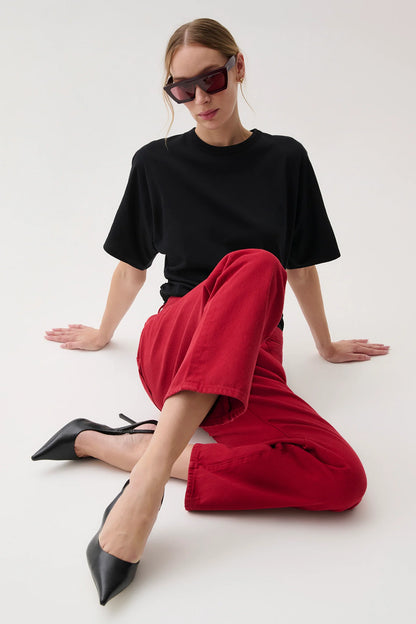 Savvy Red Lexi Mid Rise Bowed Straight