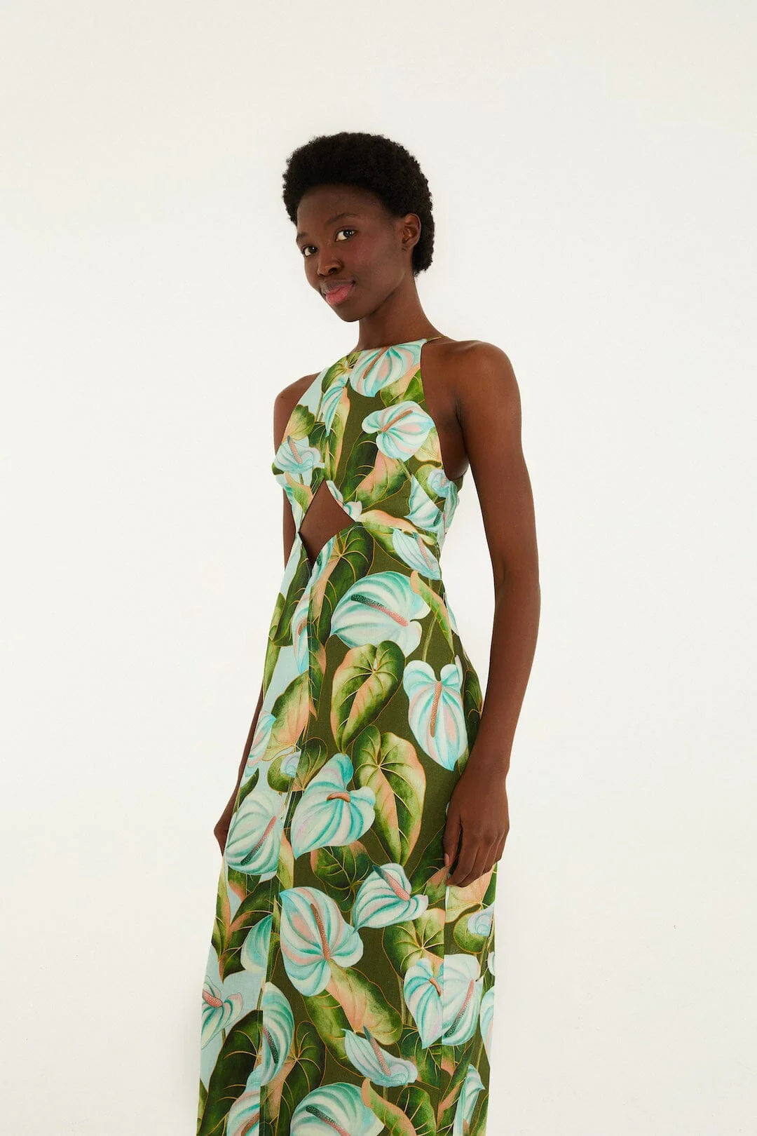Anthurium Leaves Mix Midi Dress