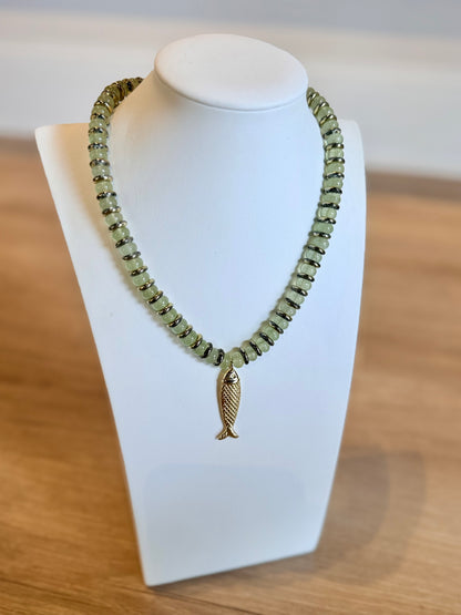 Striped Double Sided Gold Fish Necklace