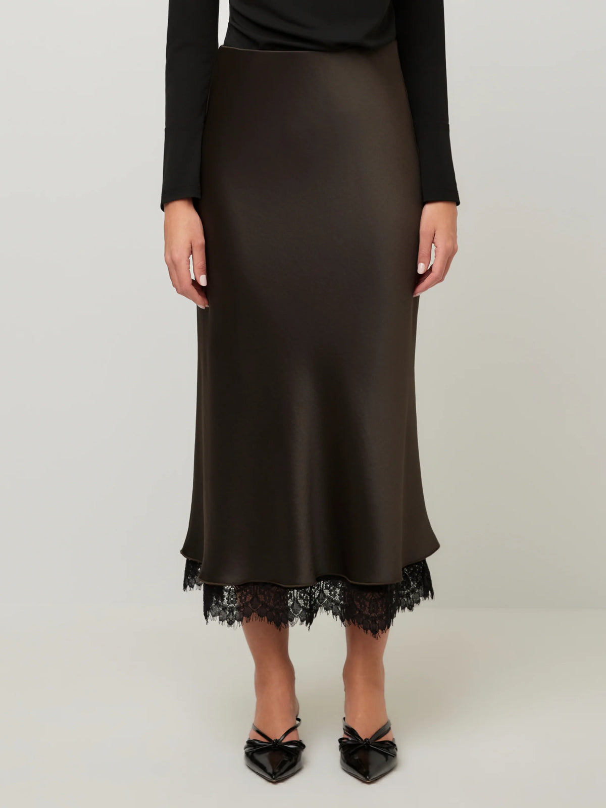 Mia Lace Trim Bias Midi Skirt