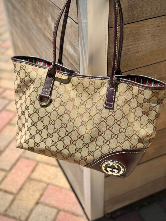 Gucci Medium New Britt Tote, GG Canvas