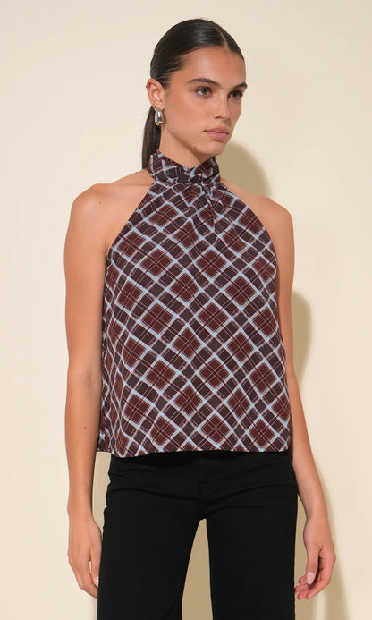 Sasha Halter Neck Plaid Top