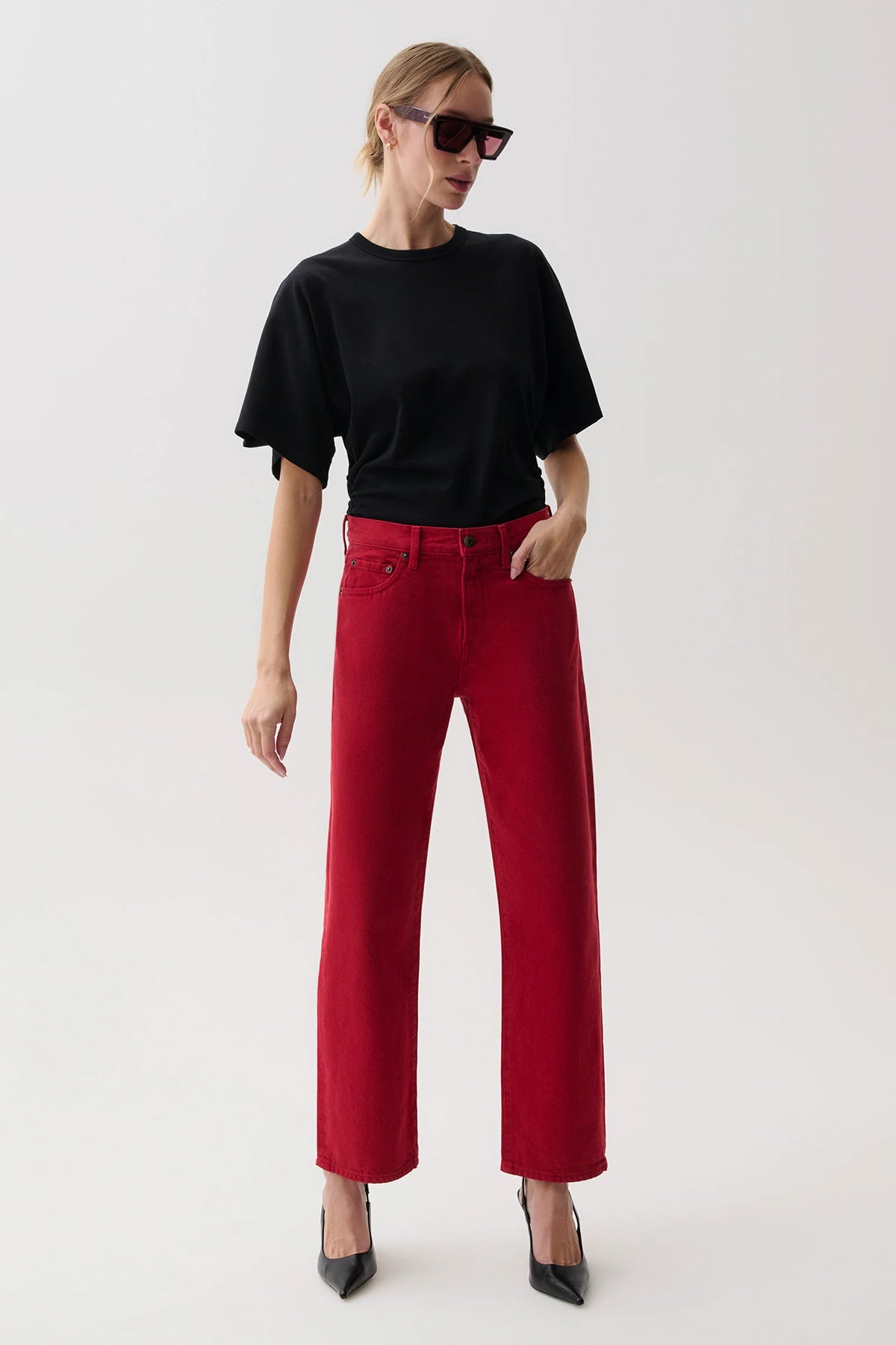 Savvy Red Lexi Mid Rise Bowed Straight