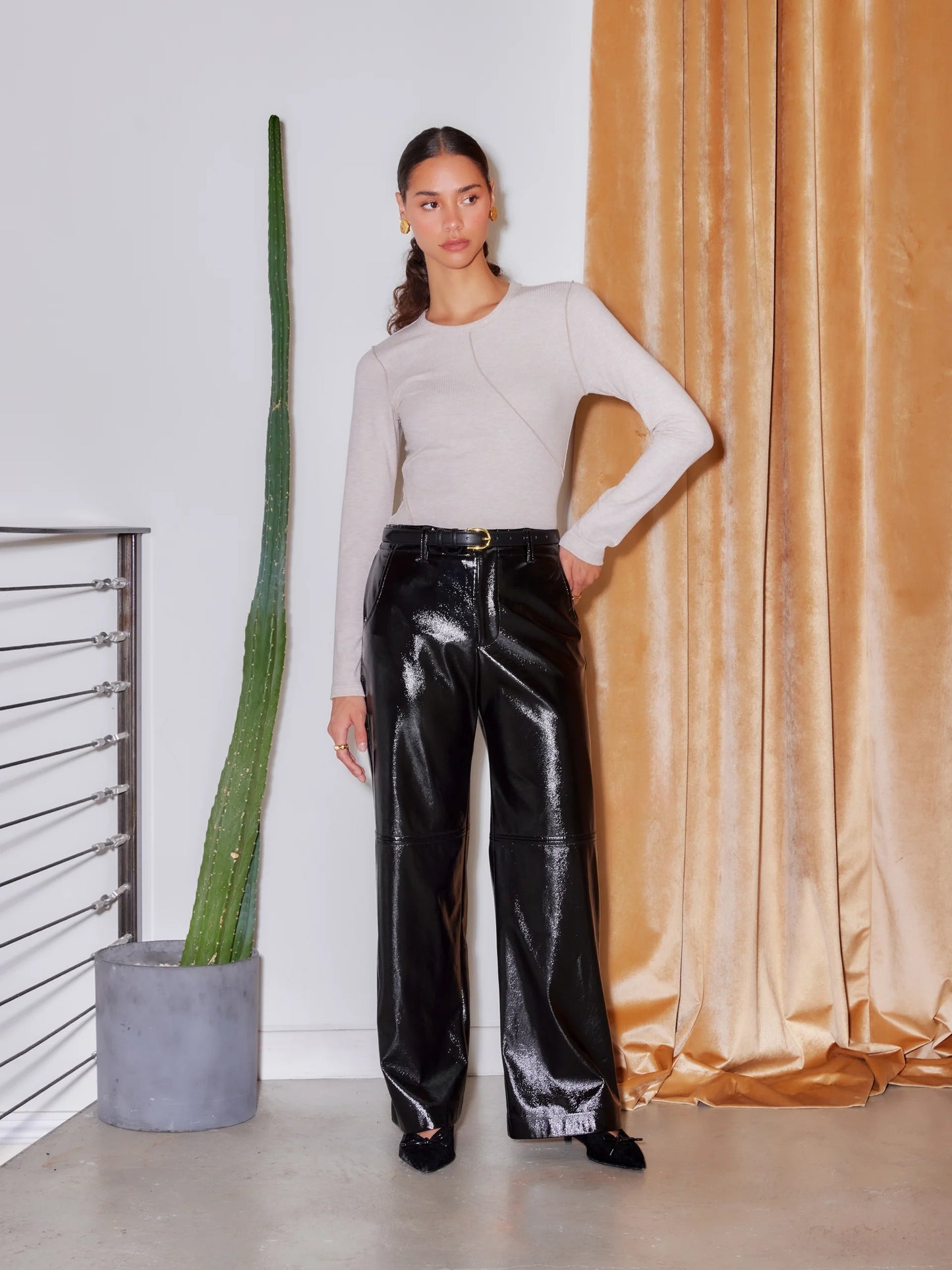 Laura Faux Patent Leather Wide-Leg Pant