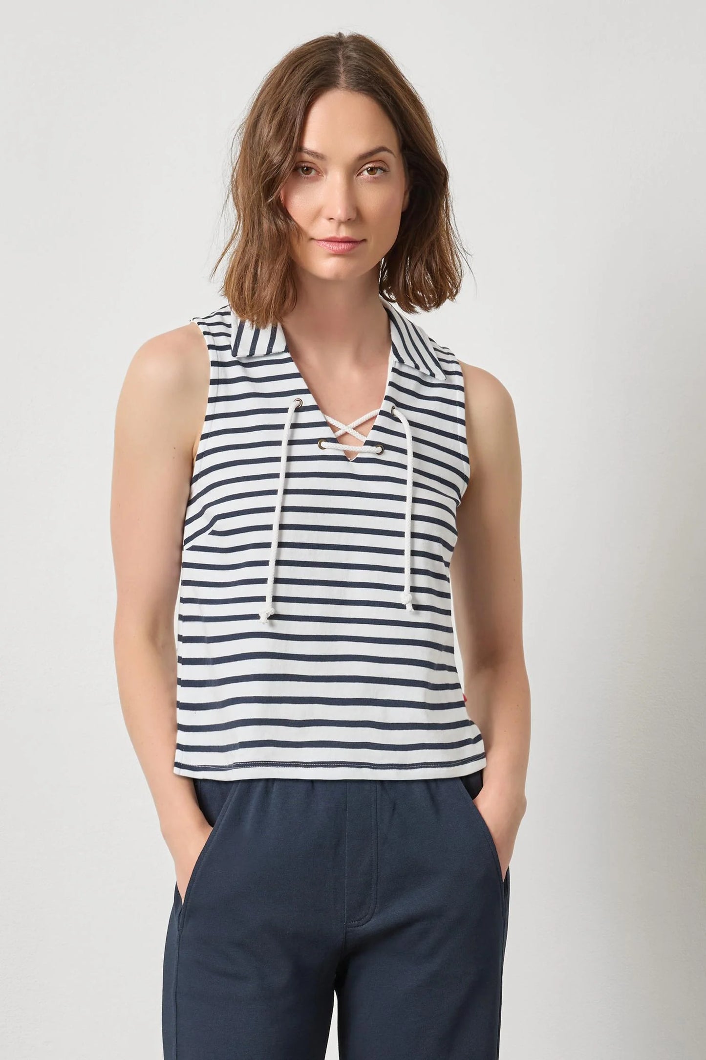 Striped Sleeveless Collared Top