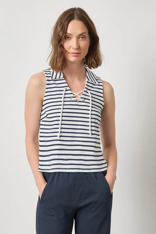 Striped Sleeveless Collared Top