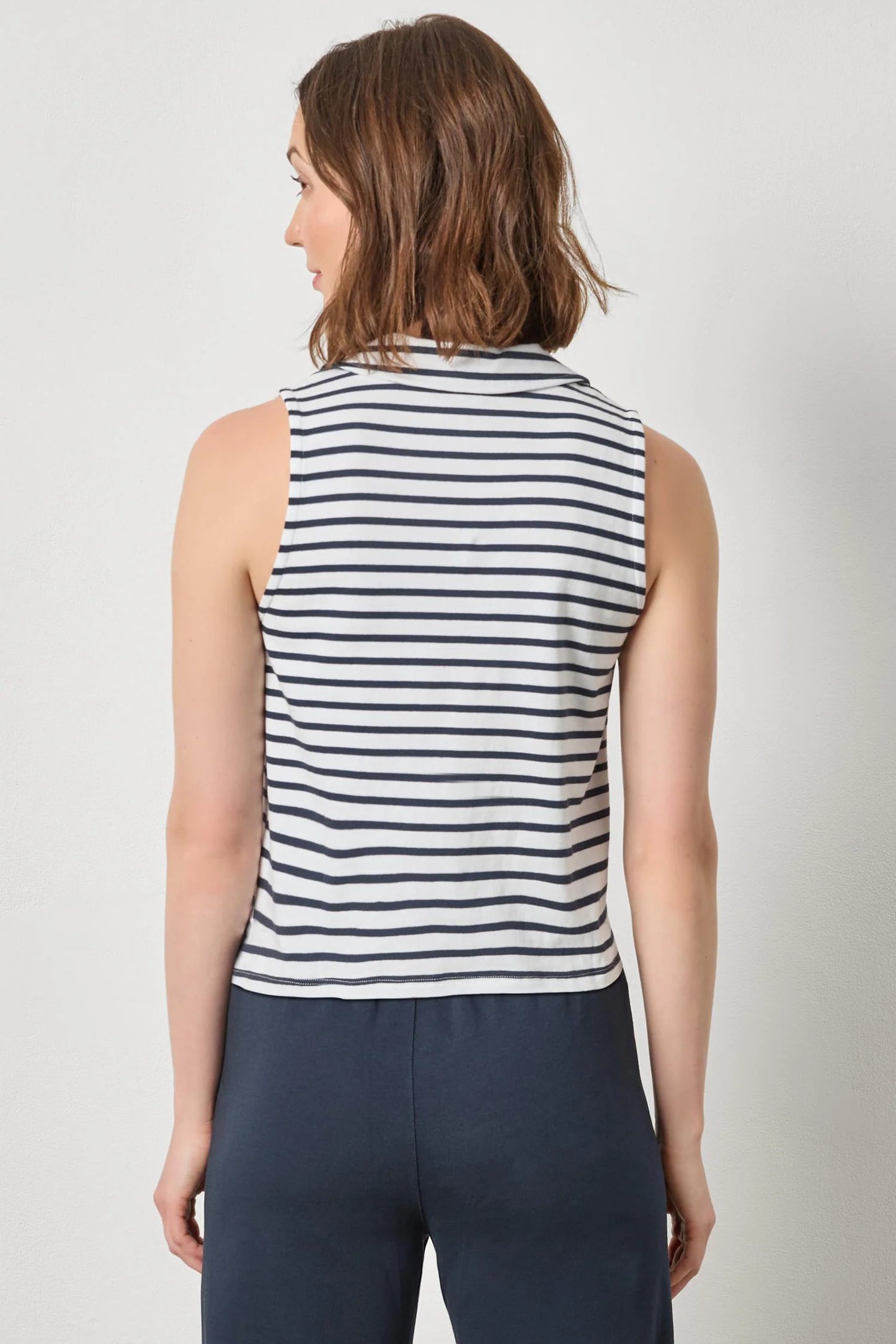 Striped Sleeveless Collared Top