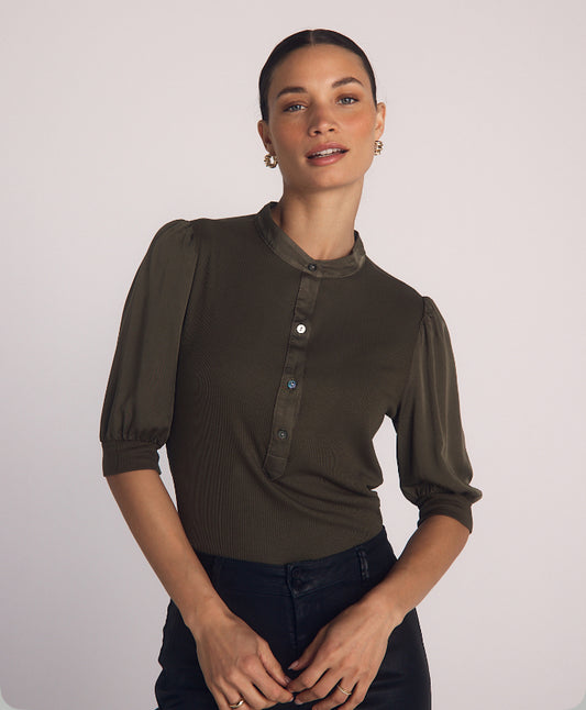 Short sleeve placket mixed shirt