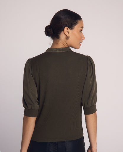 Short sleeve placket mixed shirt