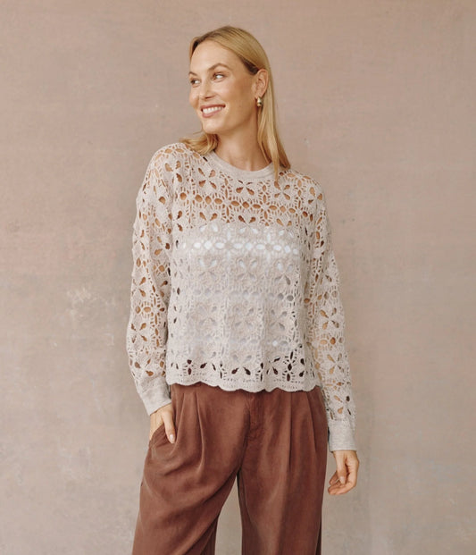 Crochet crew neck sweater