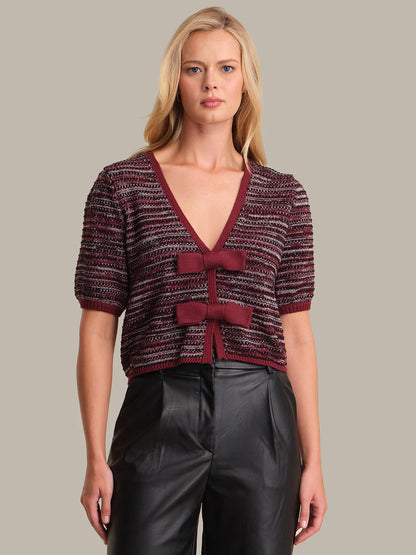 Elaine puff sleeve bow cardi