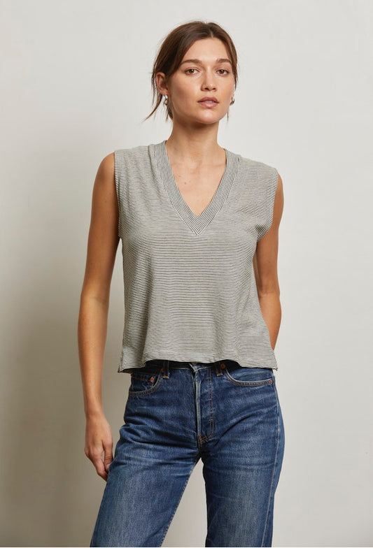 Lucy stripe jersey spandex sleeveless v neck tank
