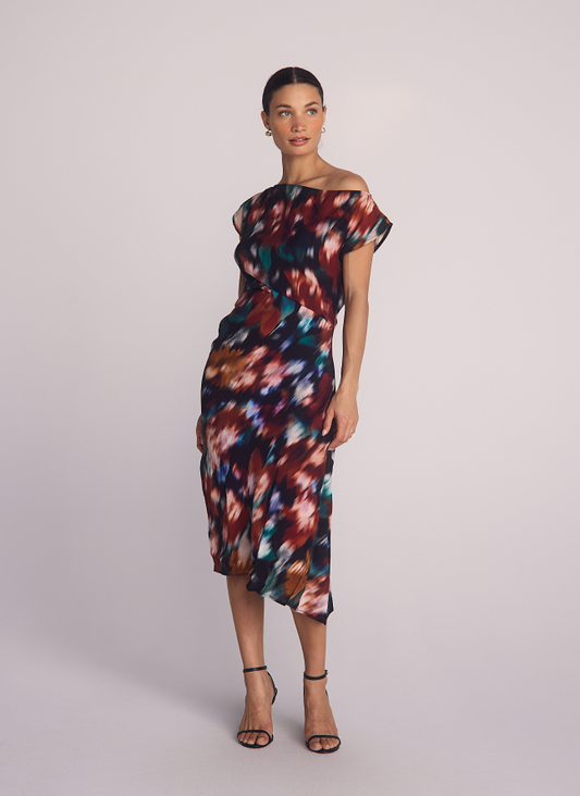 Boat Neck Cap Sleeve Midi Dress