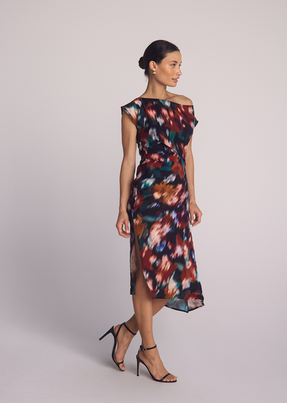 Boat Neck Cap Sleeve Midi Dress