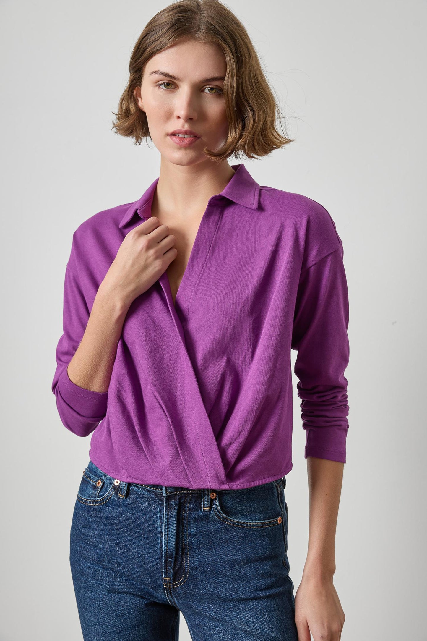 Faux Wrap Collared Top