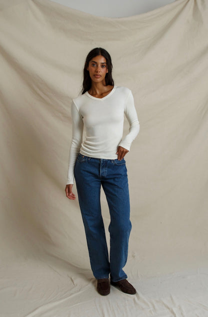 Bianca Micro Modal Cashmere Rib Long Sleeve V-Neck