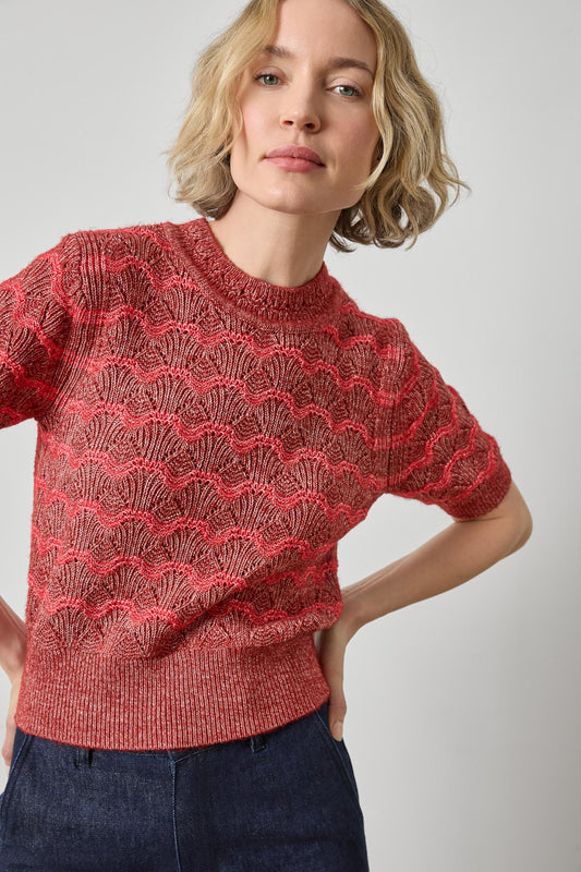 Short Sleeve Multistitch Pullover Sweater