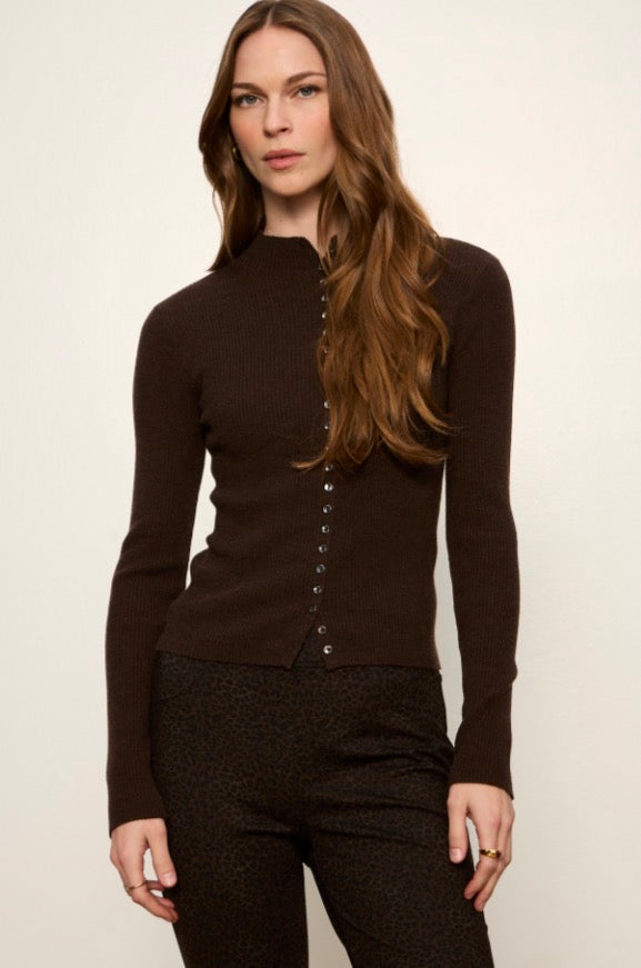 High Neck Ribbed Cardigan
