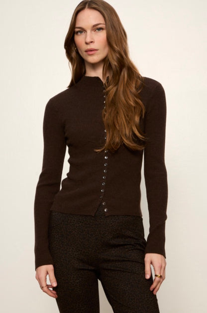 High Neck Ribbed Cardigan