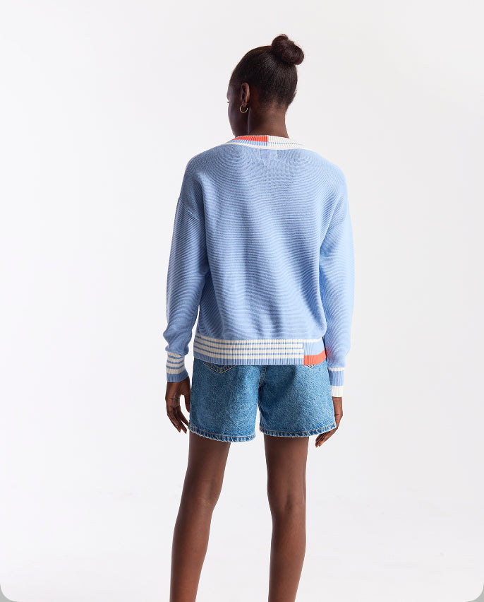 Stripe Trim V-Neck Sweater