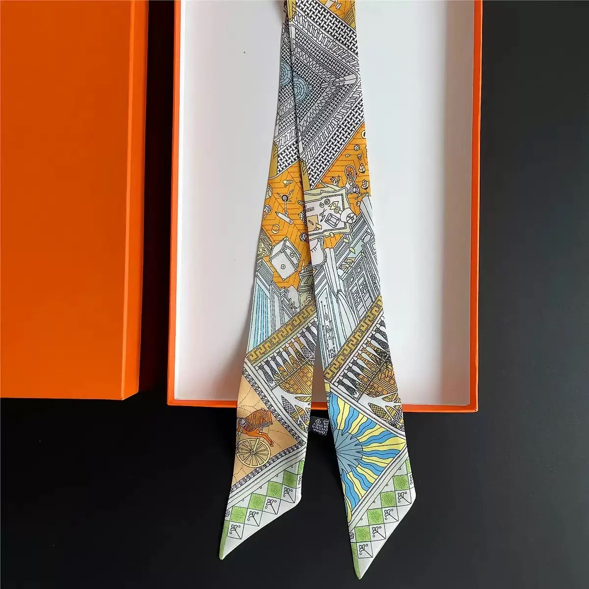 Geometric Abstract City Print Skinny Scarf