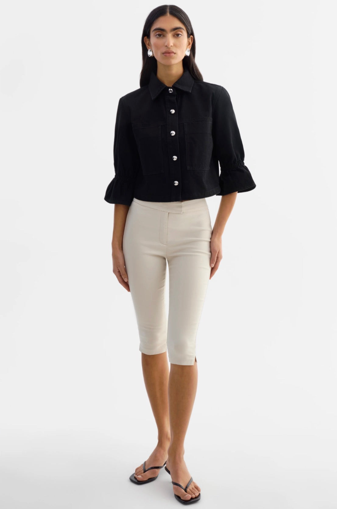 Carolina Denim Ruffle Sleeve Jacket