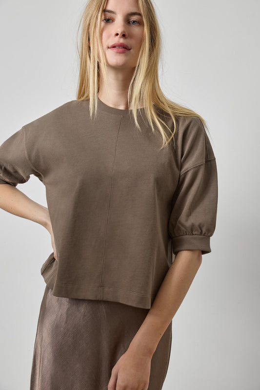 Half Sleeve Ribbed Trim Sweatshirt
